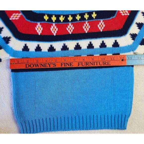 VTG 70S Kids Fair Isle Knit Sweater Blue White Crew neck Sz L 6/7 Little Alumnus - Picture 3 of 14